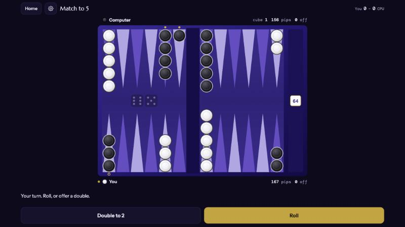 Bar Point backgammon board mid-match