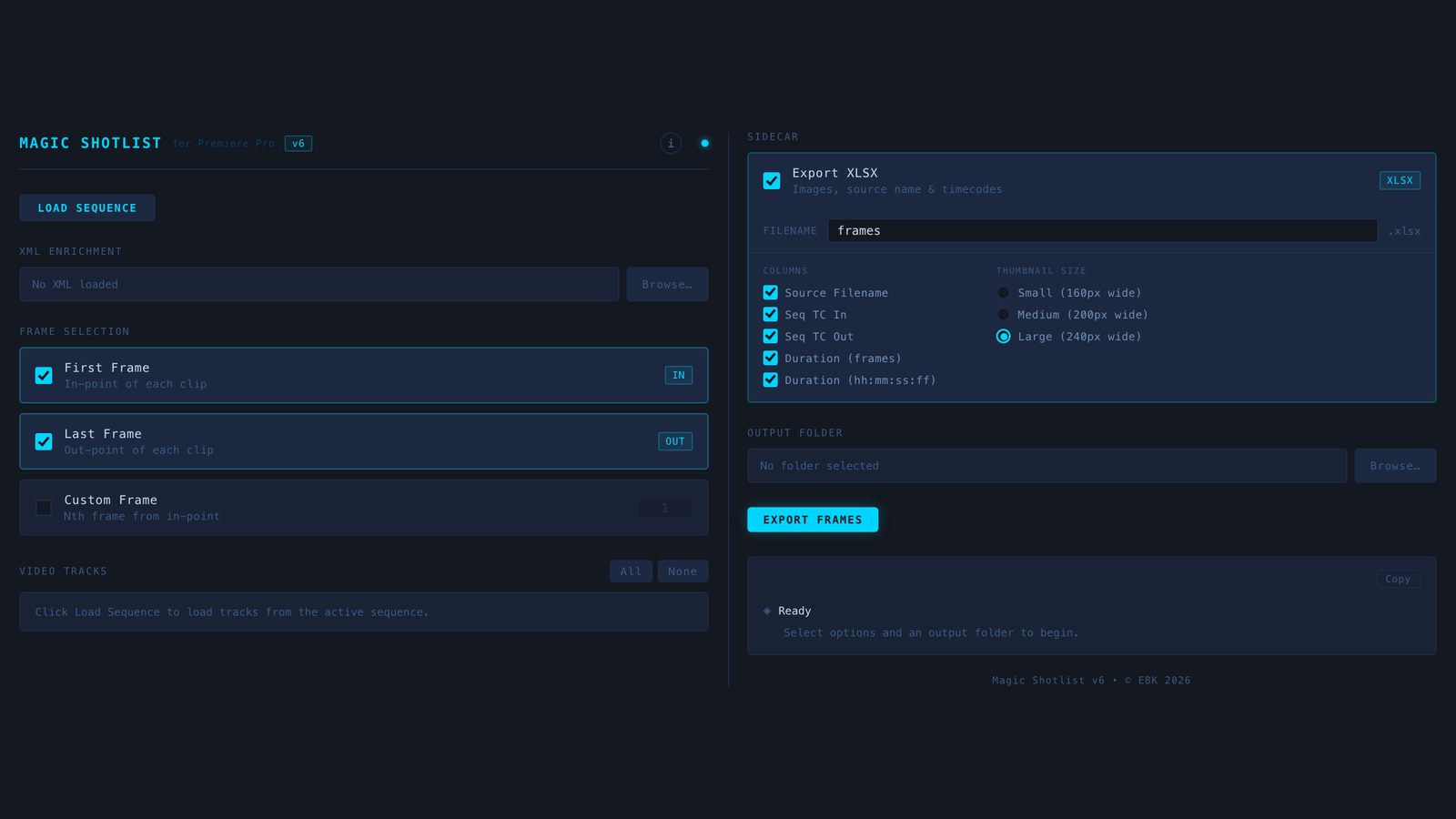 Magic Shotlist plugin panel for Premiere Pro